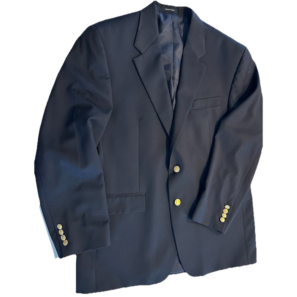 Chaps Ralph Lauren 42R Navy Gold Button 100% Wool Blazer Jacket Sport Coat Sleek